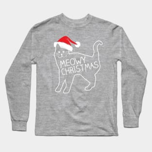 Meowy Christmas Santa Hat Shirt Long Sleeve T-Shirt